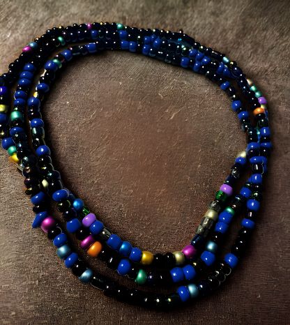 Finished bead piece — blue and multicolor necklace